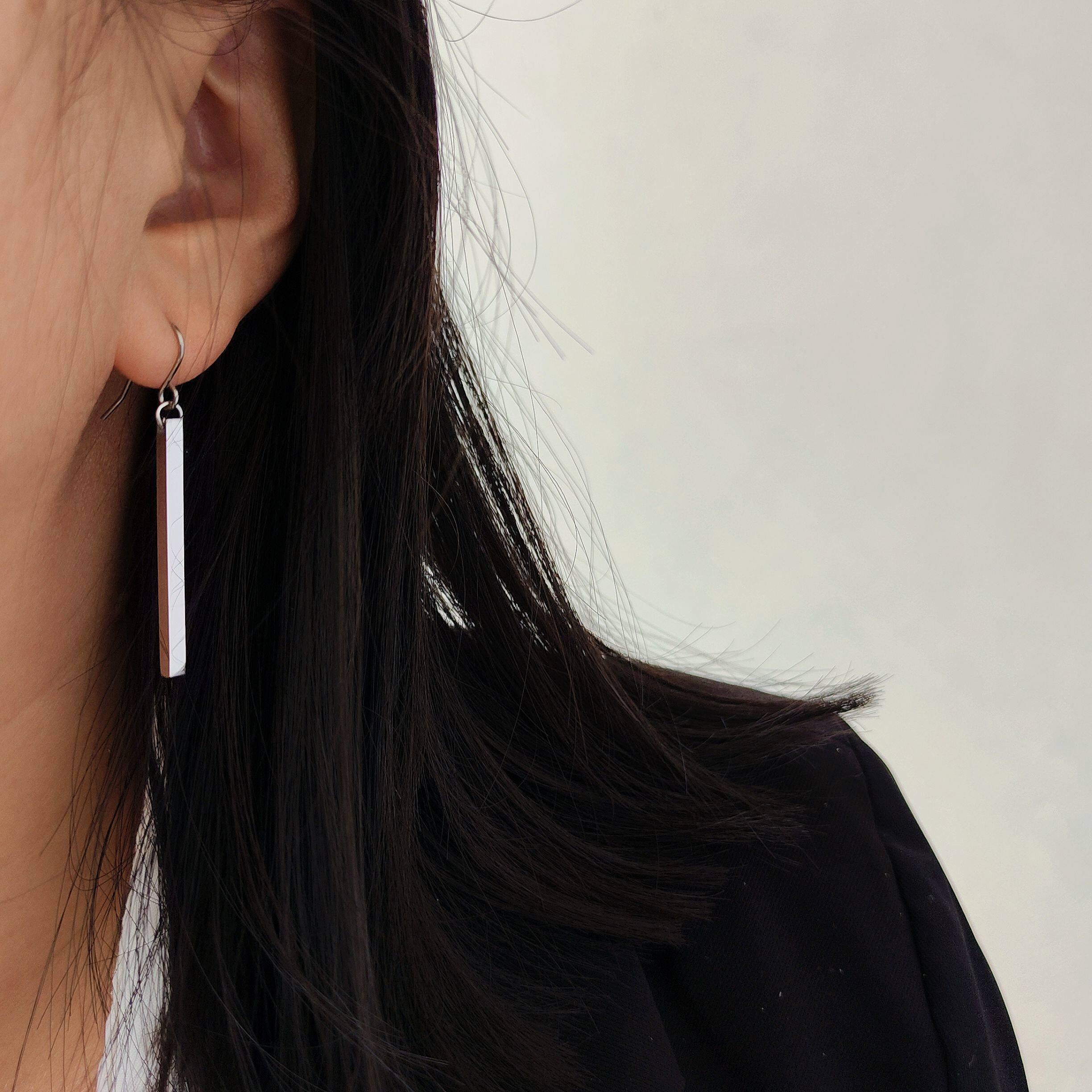 钛钢不掉色一字耳钉韩版百搭几何极简耳环长款竖条帅气耳夹男女,饰品/流行首饰/时尚饰品新,耳环,淘宝优惠券,粉丝福利购,淘宝优惠卷
