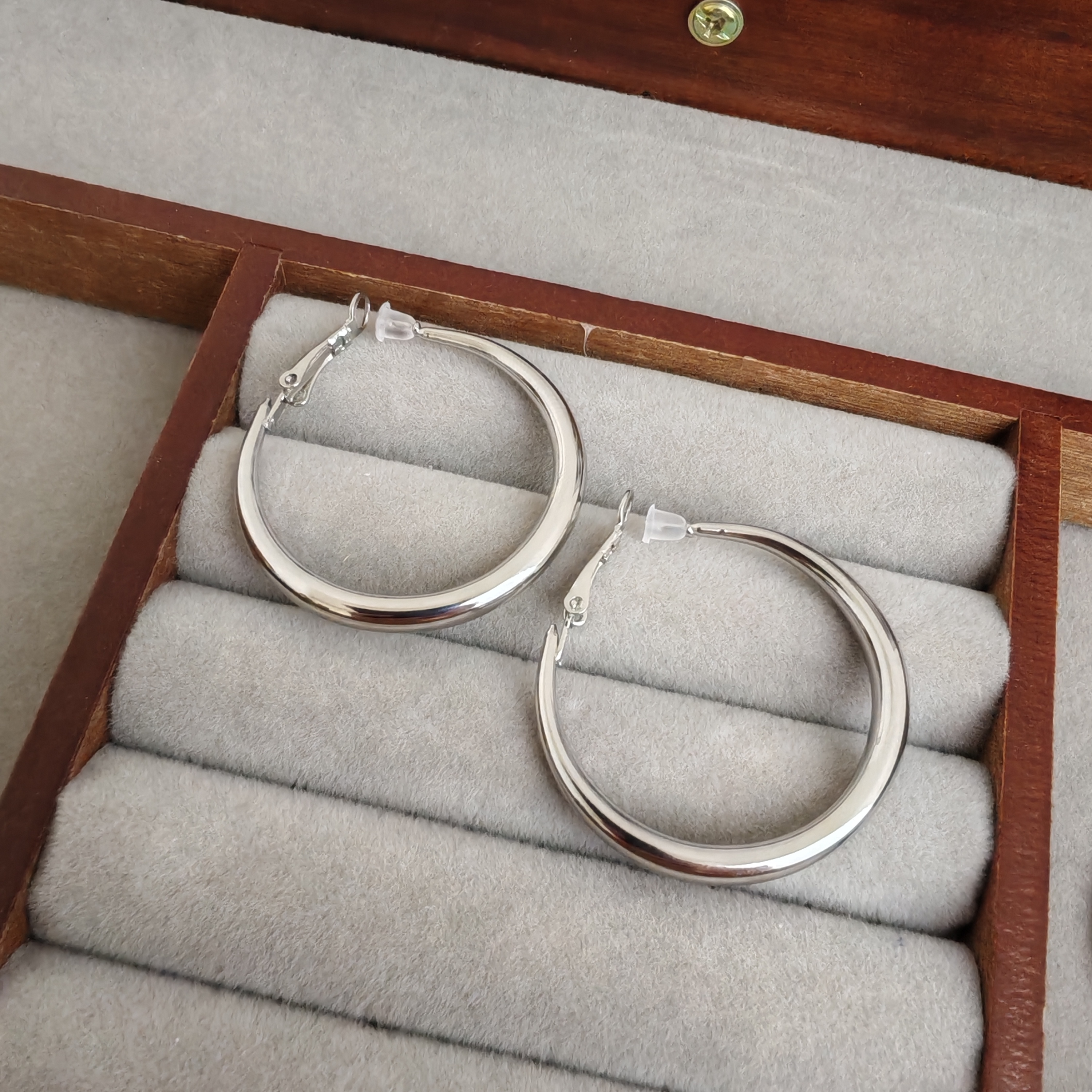 金属感光面素圈耳环显脸小极简圆圈宽面4厘米圆环耳圈无耳洞耳夹