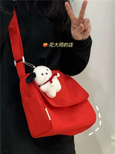 好看的红色单肩包日系ins百搭潮