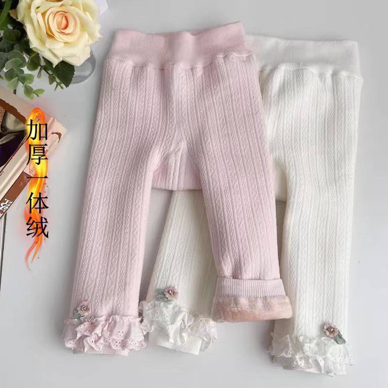 女童打底裤秋冬加厚加绒婴儿九分裤袜白色外穿冬季保暖宝宝连裤袜