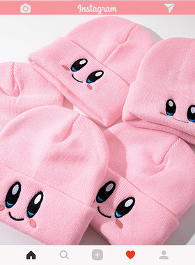 现货~星のカービィ冷帽子星之卡比潮粉色情侣秋冬保暖针织毛线帽