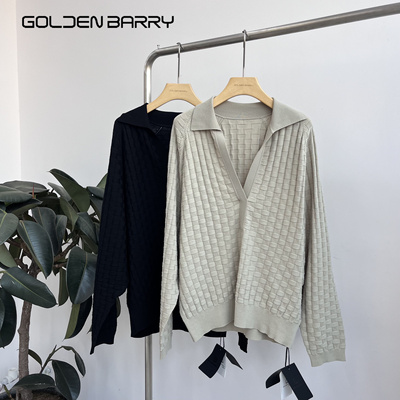 GOLDENBARRY|金和百瑞246442经典半开翻领格纹针织衫