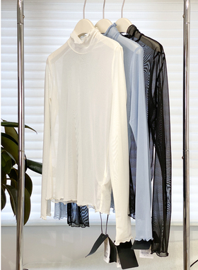 金和百瑞 爽肤长袖自由领网纱打底衫204016春夏女士时尚百搭修身