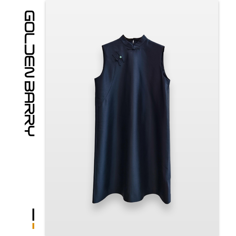 GOLDEN BARRY金和百瑞307091新中式高级优雅盘扣桑蚕丝无袖连衣裙