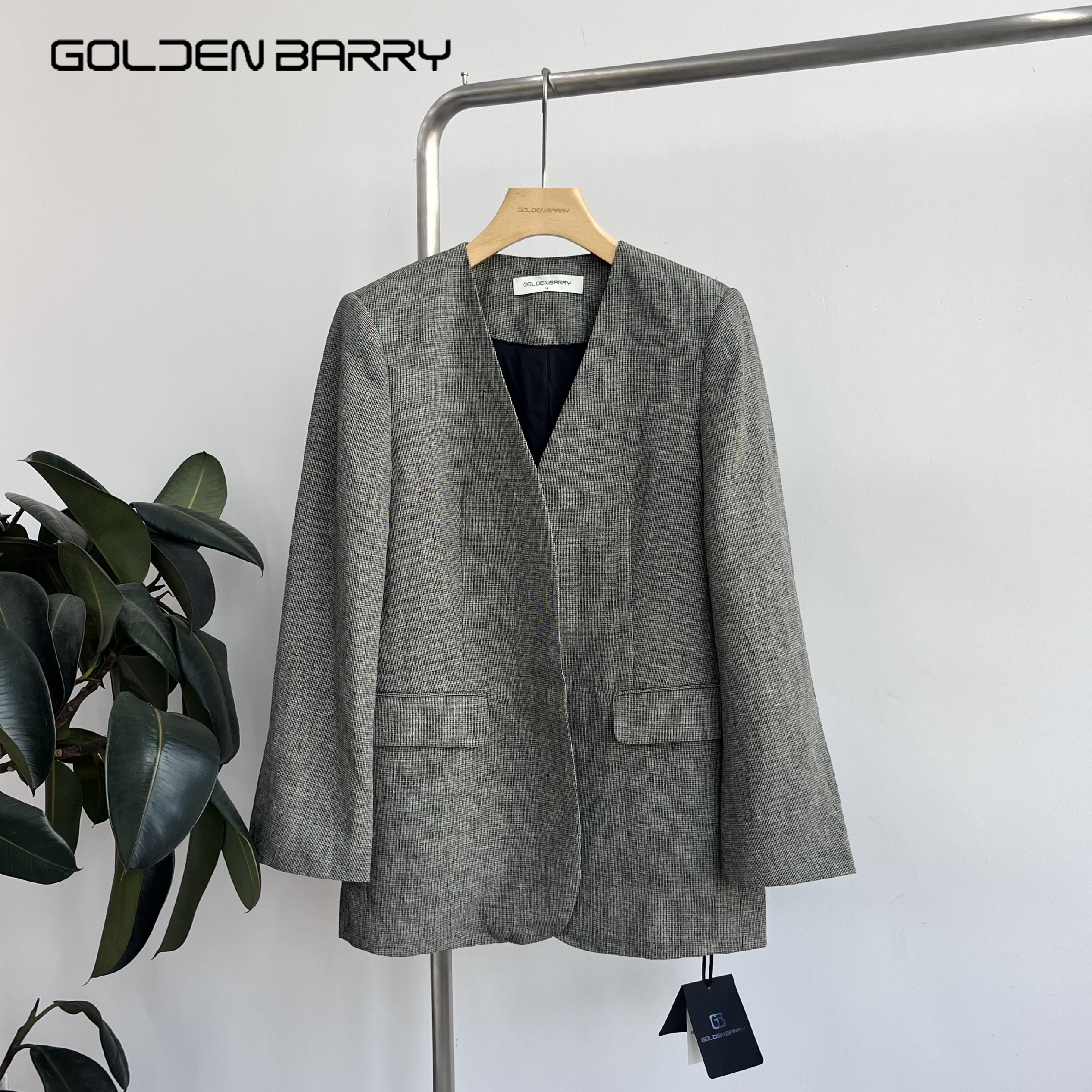 GOLDEN BARRY｜金和百瑞春季100149极简风无领小千鸟格西装外套