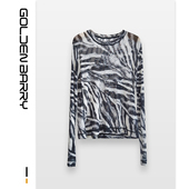 GOLDEN BARRY金和百瑞24早秋水墨晕染轻薄网纱圆领打底衫 204024