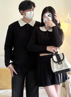 情侣装套装一裙一衣女针织衫毛衣秋冬新款显瘦半身裙时尚高级套装