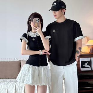 修身 2025新款 一衣一裙ins超火蕾丝花边短袖 情侣装 收腰两件套 夏季