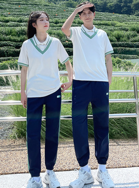 运动套装男女2025夏季新款初中高中学生校服班服短袖T恤运动服潮