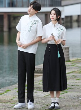 班服学院风高中生情侣装夏装毕业男衬衣初中生舞台合唱朗诵演出服