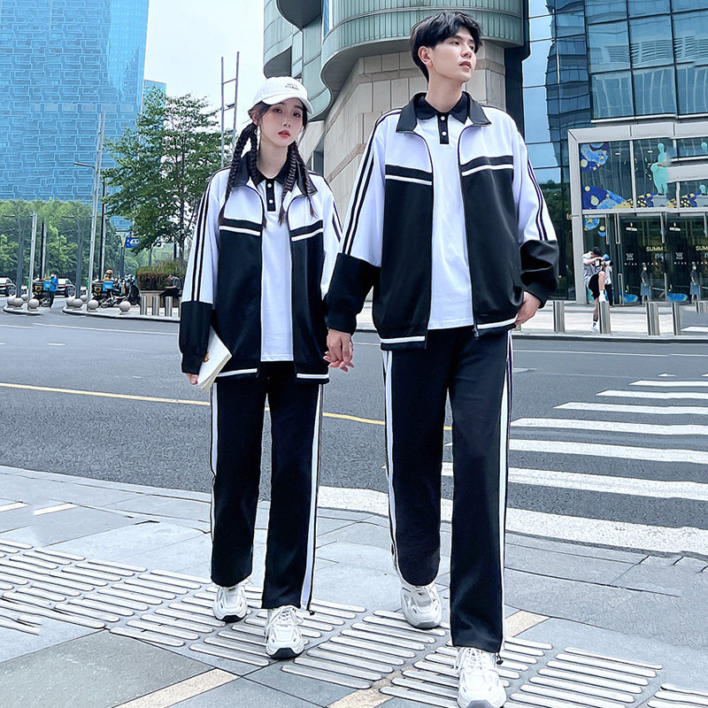 学院风情侣装秋冬季卫衣外套女套装学生班服运动会三件套校服定制