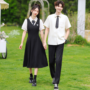 情侣装夏装2025新款中学生学院风大合唱班服衬衫连衣裙高中毕业照