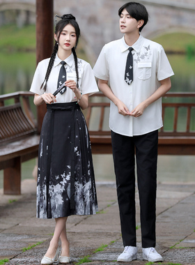 夏季古风衬衫短袖2025新款初中学生班服合唱团演出服高中生毕业照