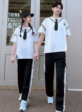 初高中生班服夏季套装学院风短袖青春活力小学六年级毕业校服套装