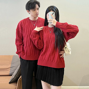 情侣装2025秋冬新年喜庆套头毛衣男女款修身名媛风针织毛衣连衣裙