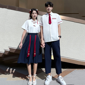 2024夏季新款情侣装中国复古风长裙子表演服初中高中学生班服套装