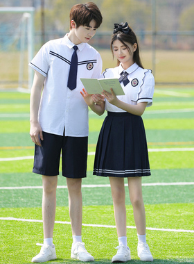 初中生班服夏季套装学院风海军领jk制服小学高中生毕业照短袖衬衣