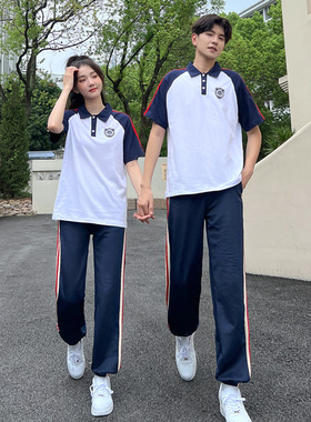 情侣装夏装2025新款短袖t恤学院风初高中小学生班服毕业夏季套装