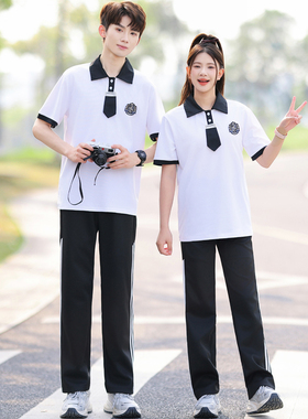 学院风毕业班服高中初中小学生运动会开幕式套装polo短袖校服定制
