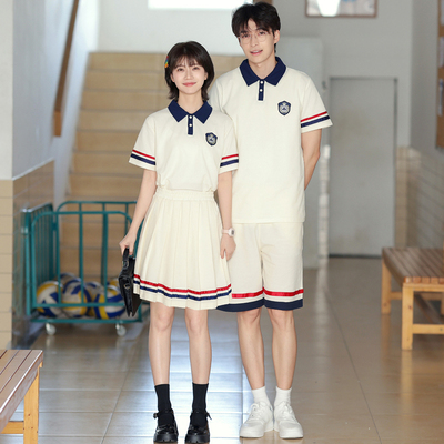 学生班服夏季定制套装韩版宽松学院风初中高中小学生短袖t恤校服