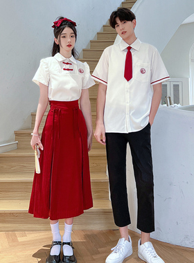 班服夏季套装高中初中小学生新中式汉服学院复古风毕业照舞台表演