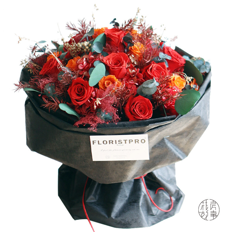 进口永生红玫瑰勃艮第红花束生日周年纪念父亲节送花中国风装饰