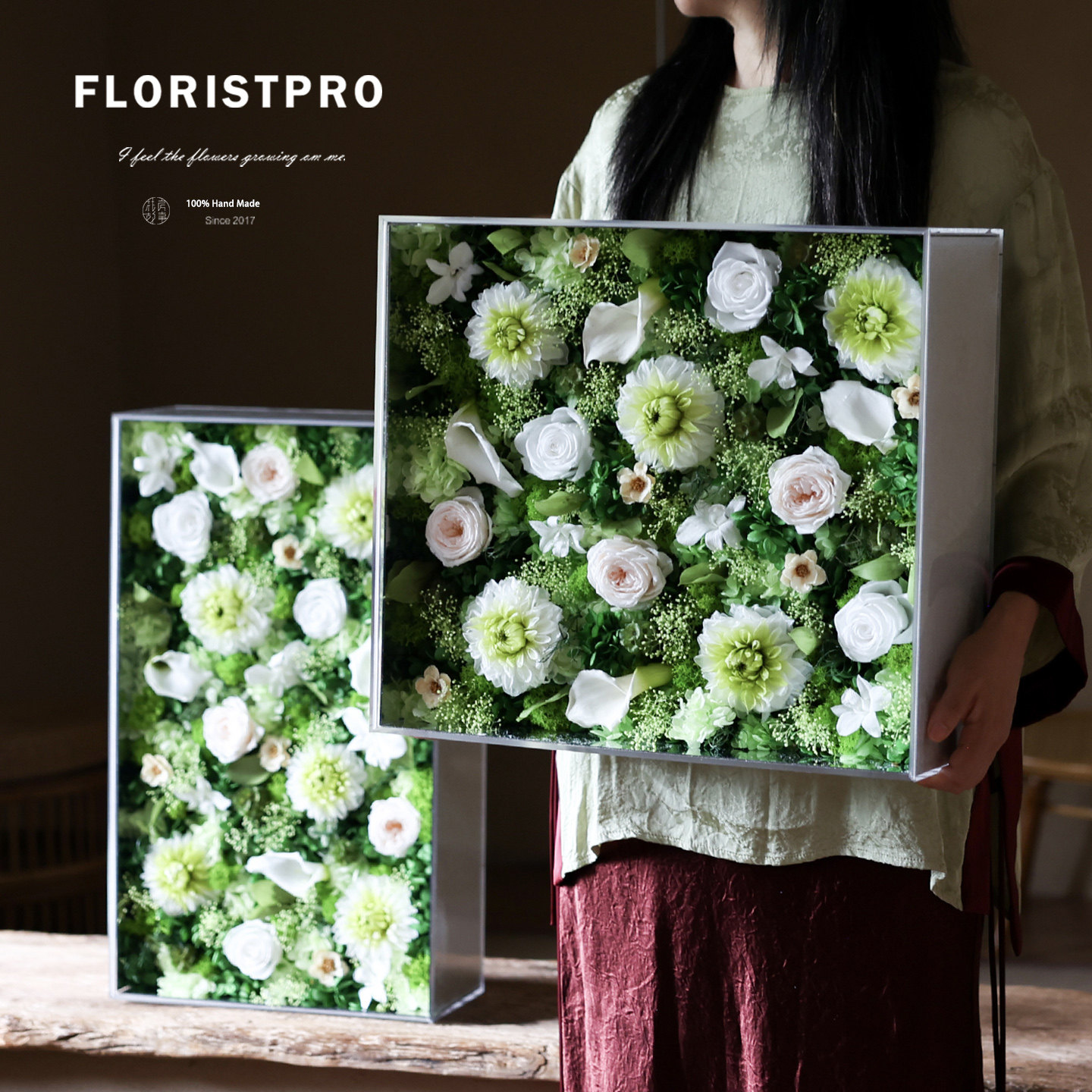 进口永生玫瑰大丽花花盒插花日本大地农园保鲜花束家居装饰定制