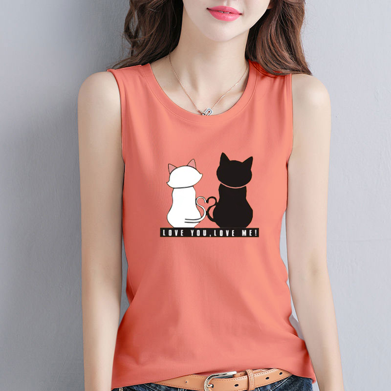 纯棉背心宽松小众印花无袖上衣女