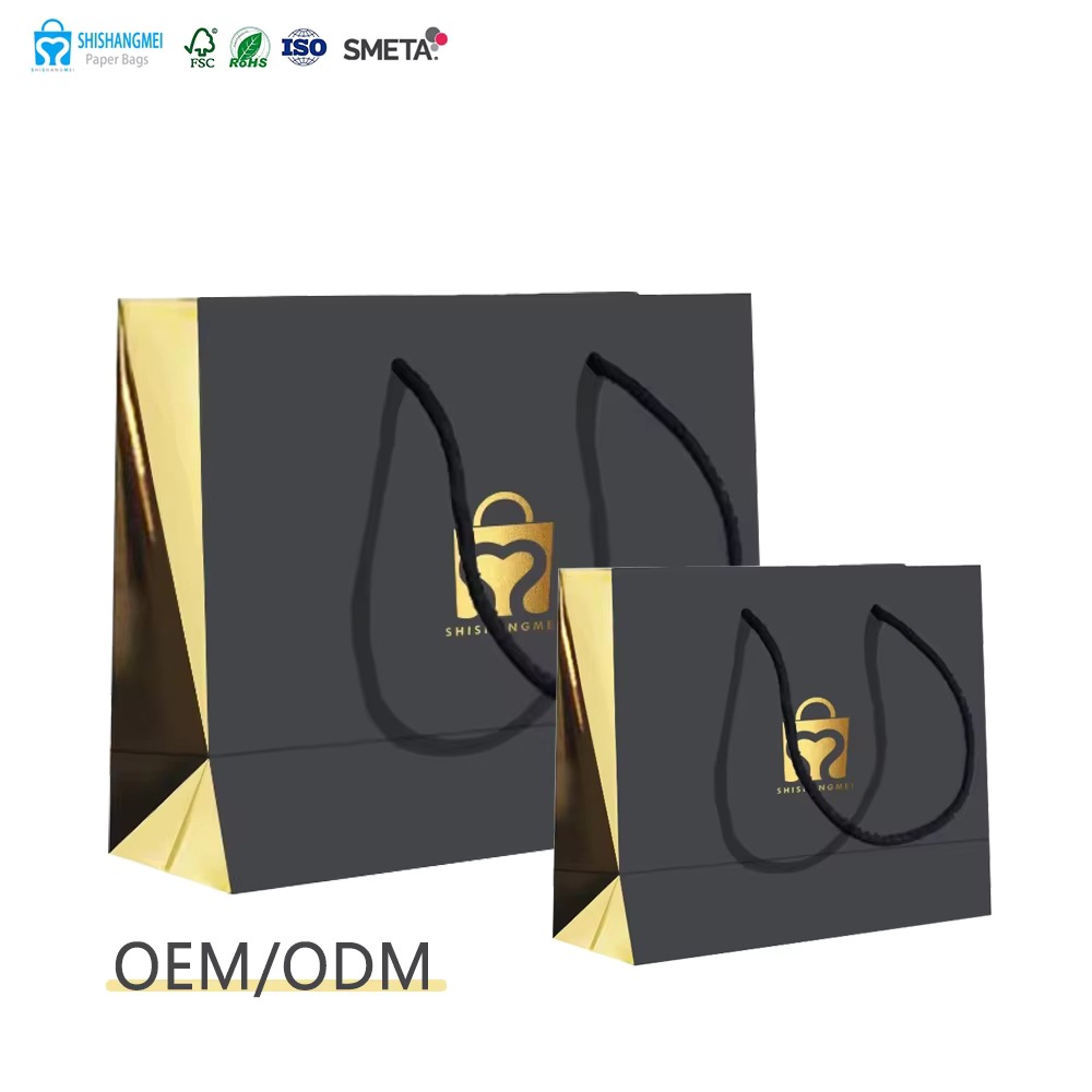 纸袋定制手提袋购物袋SSM环保奢华购物纸礼品袋黑色标志纸袋带您