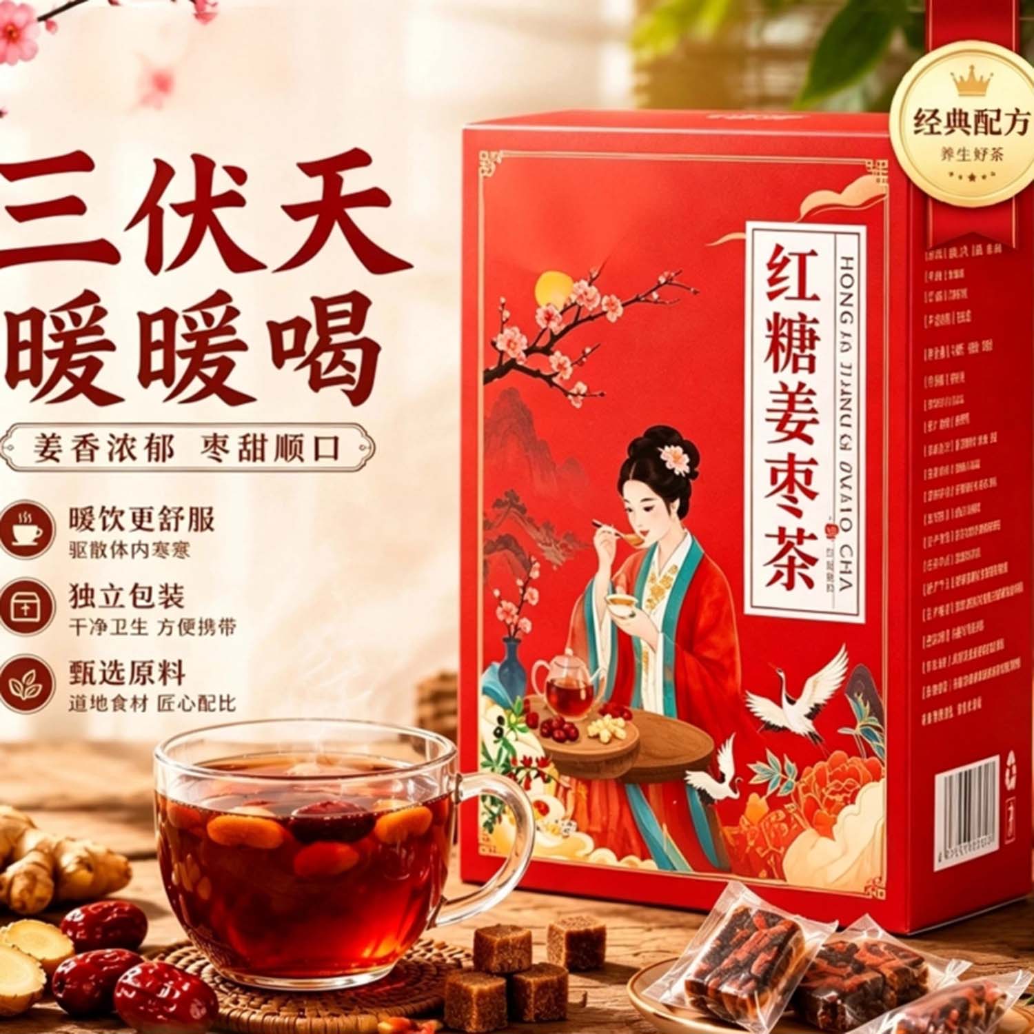 红糖姜枣茶男女滋补气血三伏天养