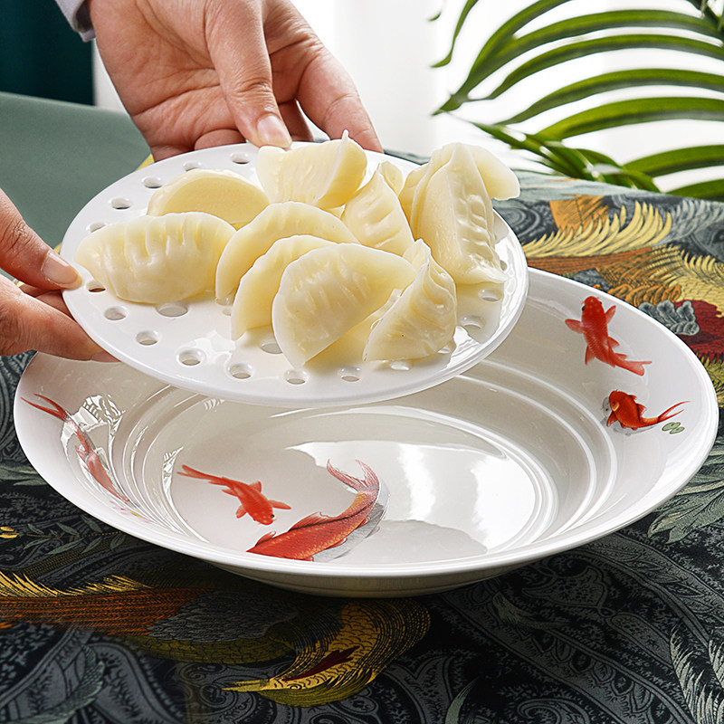 骨瓷创意陶瓷餐具饺子盘沥水双层盘家用菜盘子双用拆卸水饺盘餐盘,餐饮具,盘,淘宝优惠券,粉丝福利购,淘宝优惠卷