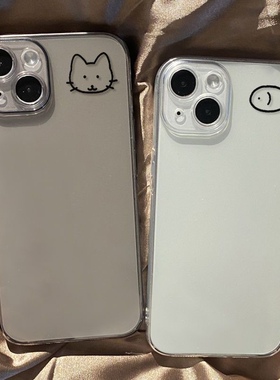 简约线条小猫小鱼适用于苹果14/15手机壳软壳透明透黑个性 11/12promax高级xs/xr防摔7p