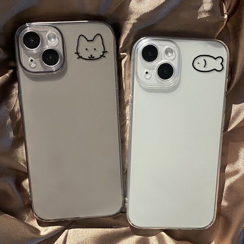 简约小猫小鱼可爱图案软防摔苹果