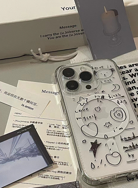 氛围感混乱线条涂鸦适用于苹果15透明磁吸Magsafe全包边精孔硬壳11/12promax高级xs/xr防摔7p高透13p