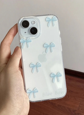 可爱满屏蓝色小蝴蝶结适用于苹果14/15手机壳软壳透明个性 11/12promax高级xs/xr防摔7p