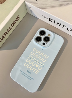 简约温柔风蓝底白色字母适苹果安卓16/14p手机壳菲林硬壳全包11/12promax高级xs/xr防摔7p创意防油防滑