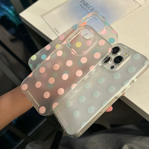 满屏蓝粉波点圆点适用苹果14/15大孔磨砂手机壳12promax高级感iPhone11网红13软边