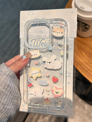 蓝白风可爱小动物集结适用于苹果14/15手机壳软壳透明个性 11/12promax高级xs/xr防摔7p