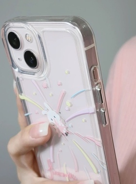 彩虹烟花兔兔适用于苹果15promax软14p搞怪手机壳透明个性 11/12promax高级xs/xr防摔7p