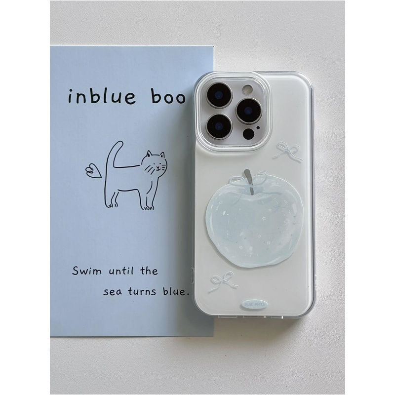 蓝色渐变苹果图案适用于苹果14pro不会撞壳15新款双层imd13光面大孔12小众高级感11