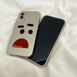 简笔画创意表情适用于苹果17 16小众14安卓手机壳电镀银软壳12promax高级xs全包xr防摔7p搞笑