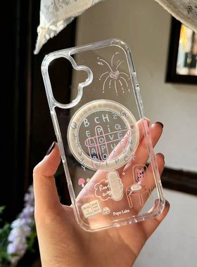 简约方格字母彩虹烟花ins风适用于苹果15/14透明磁吸全包边精孔硬壳11/12promax高级xs/xr防摔7p高透13