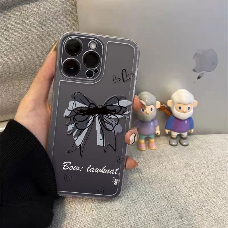 ins风简约黑色蝴蝶结透明适用于苹果14手机壳苹果13软壳11/12promax高级xs/xr防摔7p创意