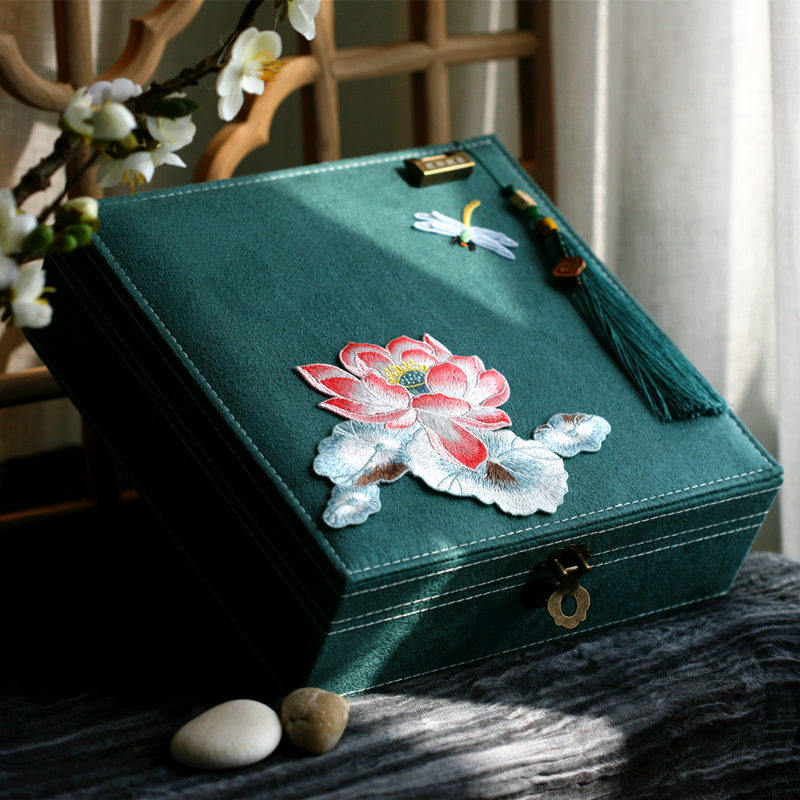 浮生一梦 中国风首饰盒带锁妆匣收纳盒古风结婚礼品饰品盒珠宝盒