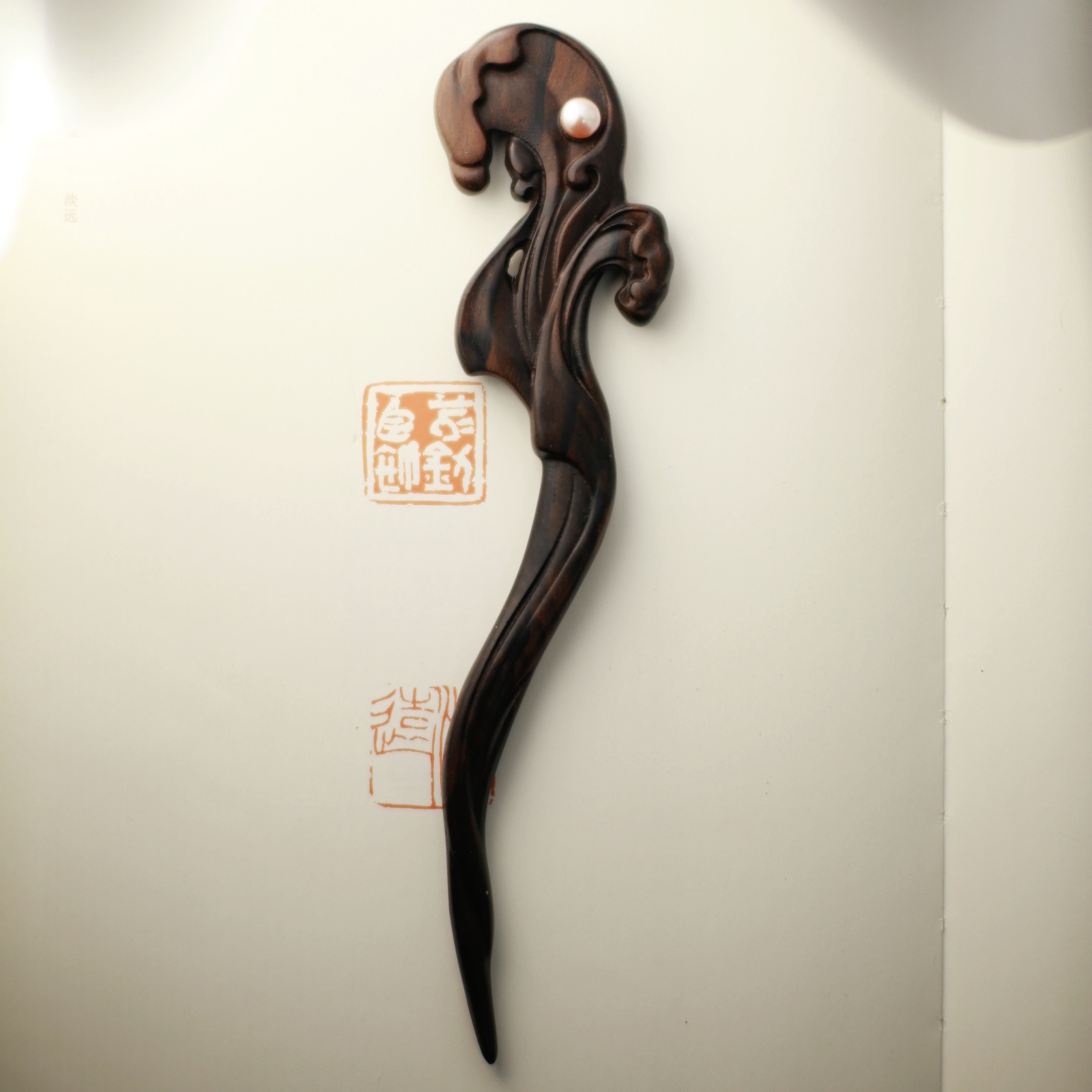 原创【月生沧海】19cm黑柿木木簪新中式簪子简约古朴百搭复古发簪