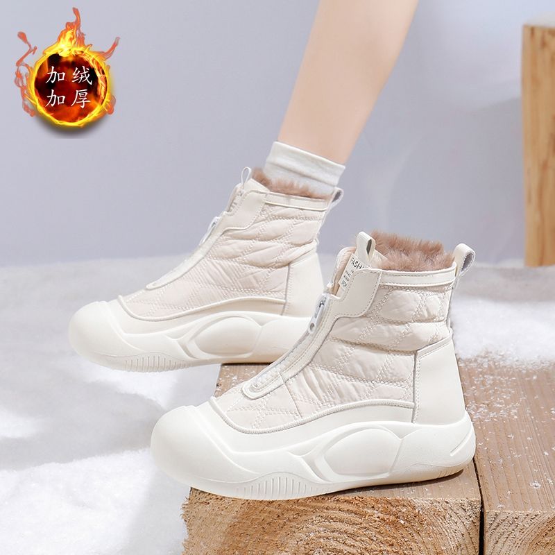 外贸出口真皮2024厚底新款棉鞋冬季加绒加厚软底短靴保暖雪地靴女