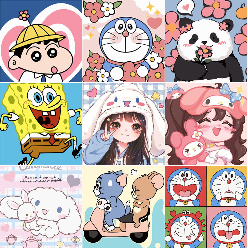 可爱卡通钻石画满钻绷框画手工diy装饰画带实木框儿童益智贴钻画