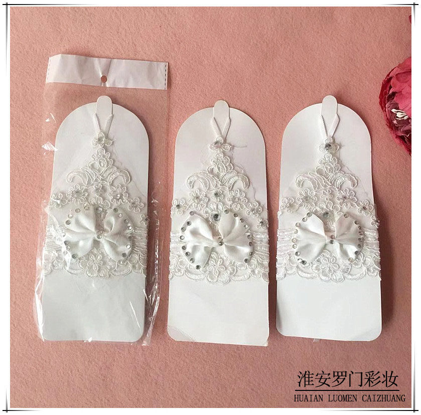 韩式新娘婚纱蕾丝绑带手套烫钻钉珠结婚礼服短手套婚纱配饰婚庆