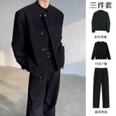 解构设计高级新中式 西服外套 斜门襟中山装 西装 立领夹克男春秋新款