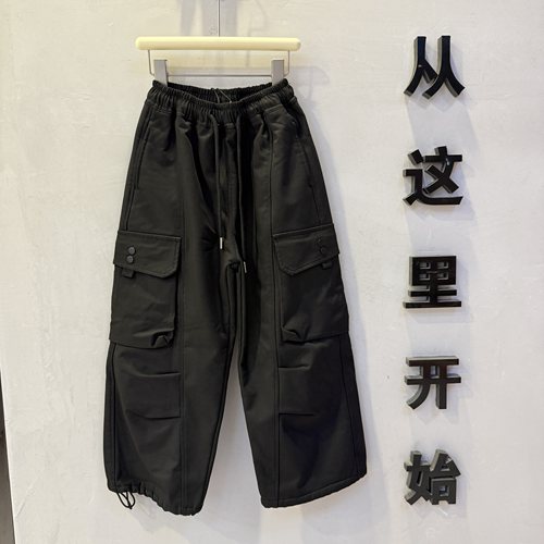 儿童加绒工装裤2026秋冬中大童韩版洋气百搭抗风抗寒一体绒直筒裤